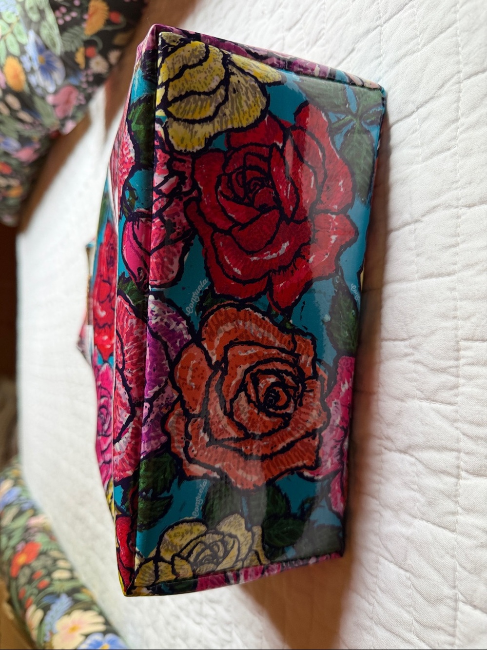 Consuela Turquoise Floral Mini Tote with Pink & Yellow Roses - Picture 6 of 6